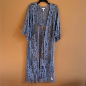 Rachel Zoe Bohemian Slate Blue Lace Maxi Cardigan Style Cover One Size fits ALL